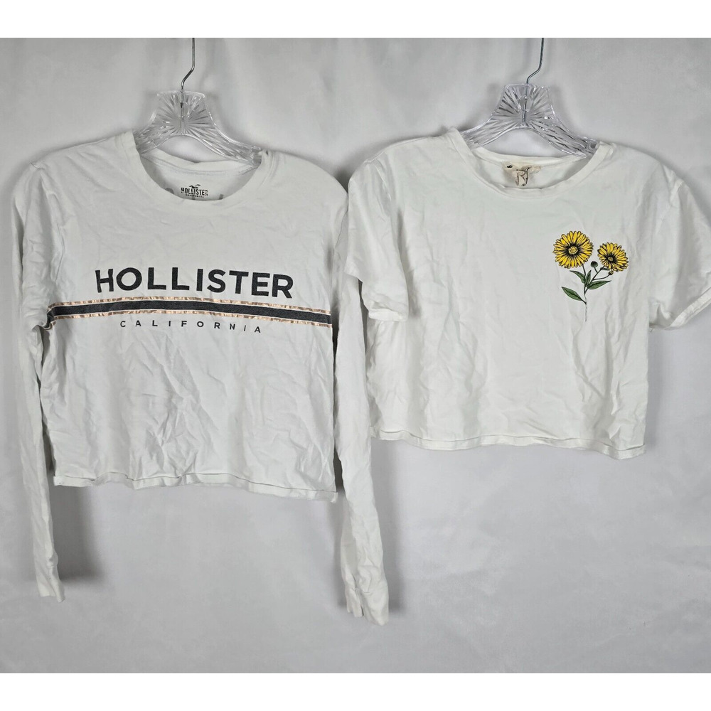 Hollister & French Pastry Cropped T-Shirts Women's XS White Black Yellow 2 Pack